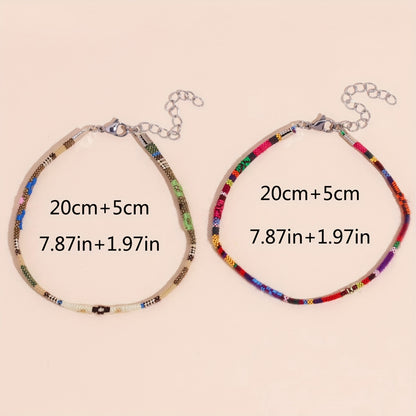 Bohemian hand-colored woven anklet set, Women's 2-piece set, suitable for beach vacation party feet