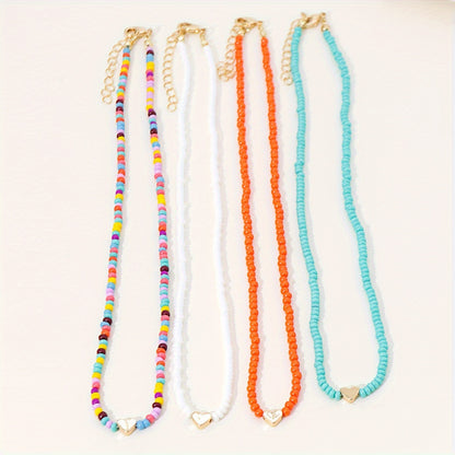 Bohemian Handmade Beaded Heart Women's Necklace, Stylish Vacation and Party Accessories