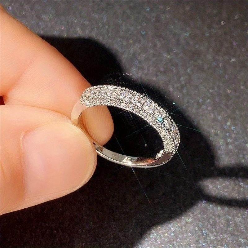 Ladies Ring 925 Silver Plated Miniature Zirconia Ring Bridal Romantic Wedding Eternal Jewelry Anniversary Gift