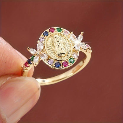 Elegant Virgin Mary Ring with Sparkling Cubic Zirconia - Vintage Fashion Ladies Jewelry for Weddings and Gifts
