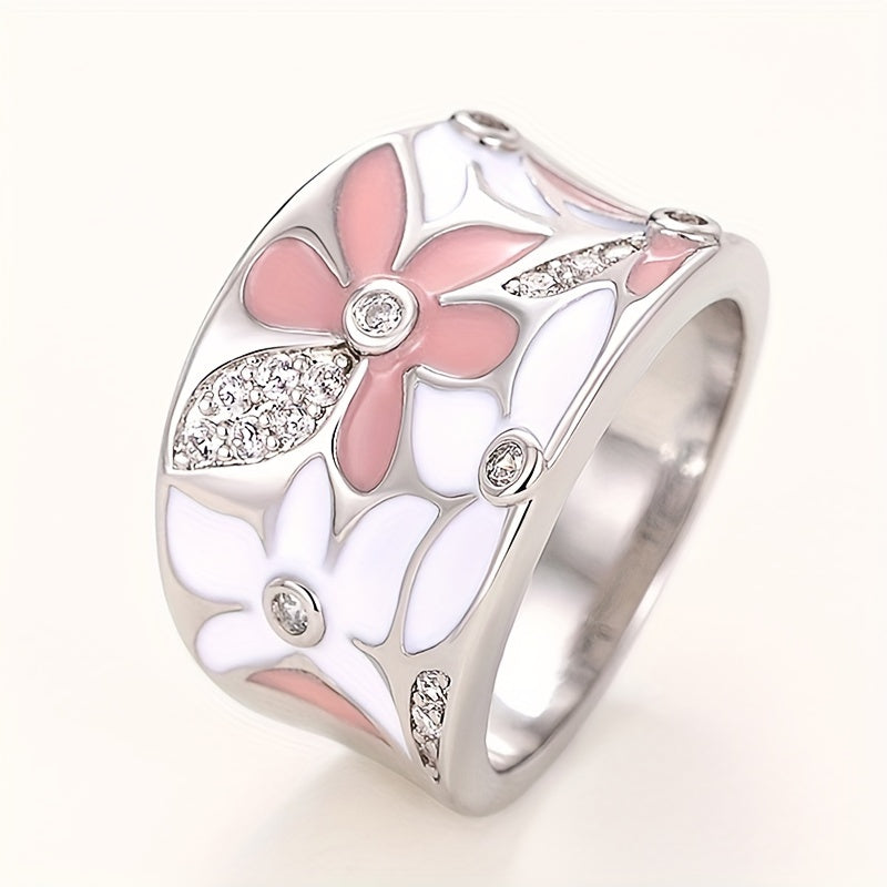 Chic Cute White Flower Wide Ring Silver Plated Bohemian Ring Daily Fashion Clothing Accessory Ring