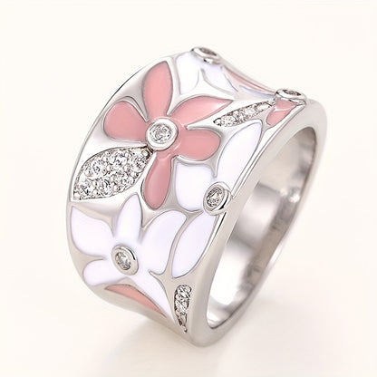 Chic Cute White Flower Wide Ring Silver Plated Bohemian Ring Daily Fashion Clothing Accessory Ring