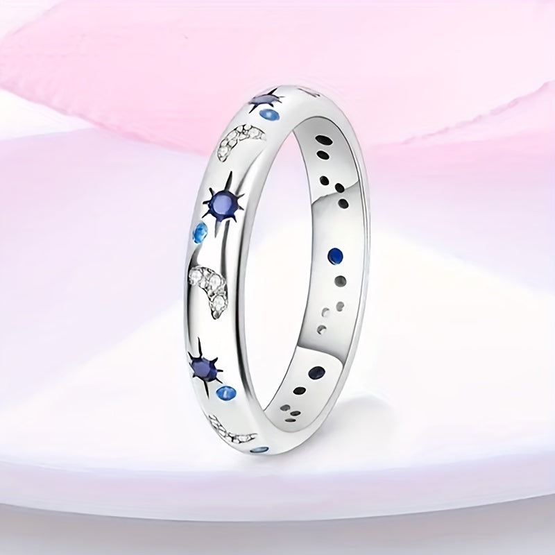 1 elegant broadband ring with moon and sun motif, blue synthetic gemstone - chic copper jewelry for women and men, suitable for parties and daily wear, moon jewelry
