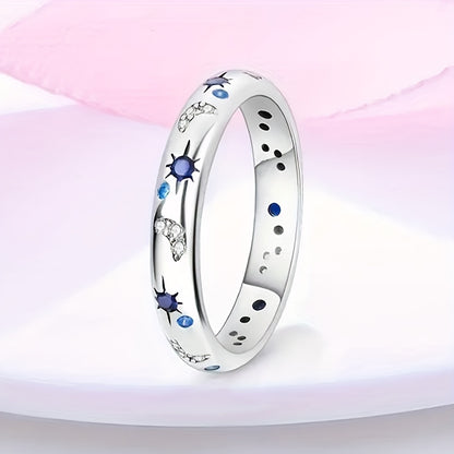 1 elegant broadband ring with moon and sun motif, blue synthetic gemstone - chic copper jewelry for women and men, suitable for parties and daily wear, moon jewelry