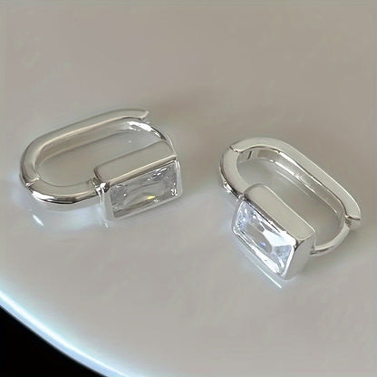 Small square zircon inlaid ring earrings, elegant casual style, suitable for women's daily leisure