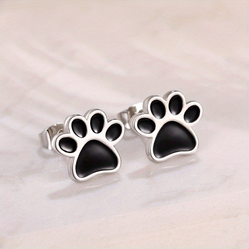 Simple and cute silver-plated animal dog cat footprint stud earrings women's personality accessories