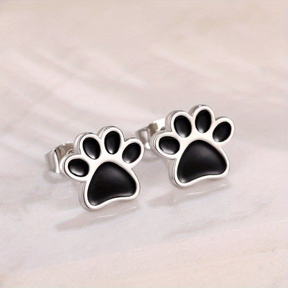 Simple and cute silver-plated animal dog cat footprint stud earrings women's personality accessories
