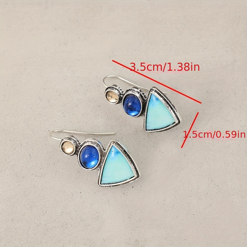 Retro ethnic style alloy earrings set with synthetic gemstones, retro fashion pendant women's jewelry
