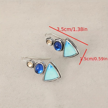 Retro ethnic style alloy earrings set with synthetic gemstones, retro fashion pendant women's jewelry