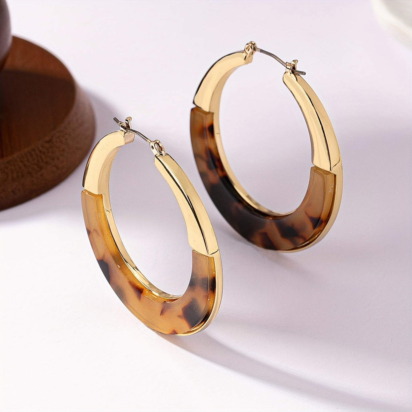 Leopard Resin Ring Earrings - Zinc Alloy with Stainless Steel Stud Earrings for Casual Decoration