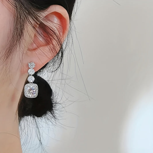 Exquisite Fashion Bridal Wedding Earrings Sparkling Stone Hanging Earrings 925 Silver Plated Earrings Jewelry