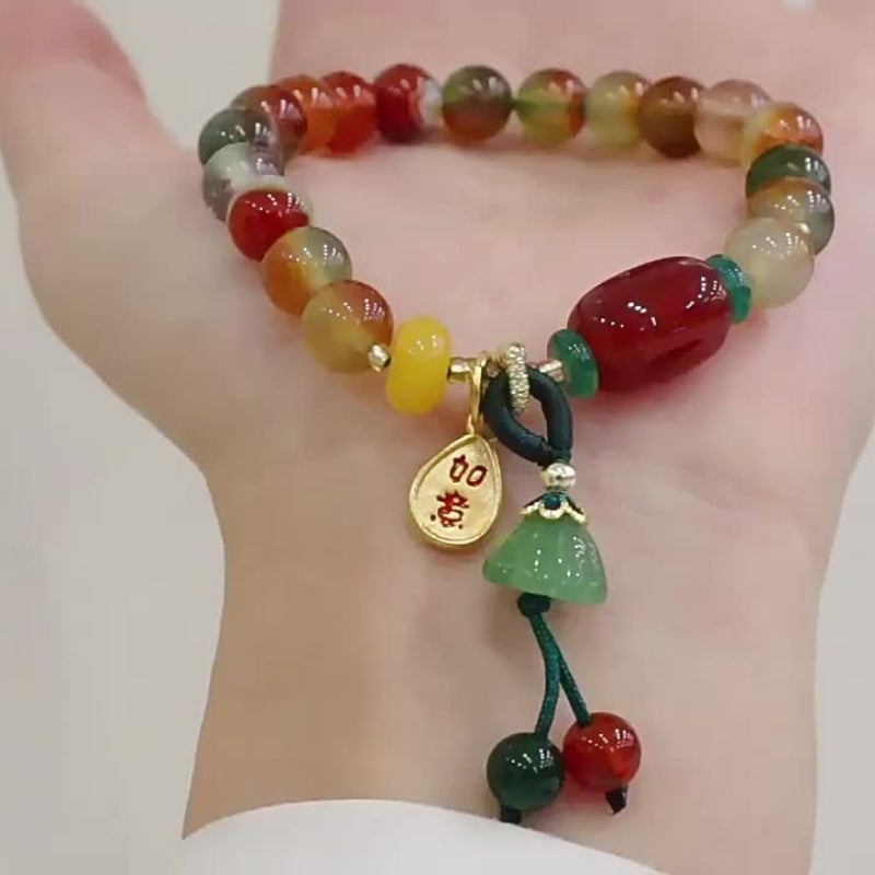 Retro Stained Glass Bead Bracelet with Lucky Pendant - Perfect Birthday or Holiday Gift for Family and Friends