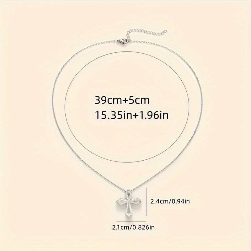 1 elegant Zirconia cross pendant necklace with minimalist sparkling jewelry, suitable for Women's weddings, engagements and daily wear
