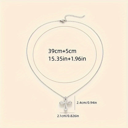 1 elegant Zirconia cross pendant necklace with minimalist sparkling jewelry, suitable for Women's weddings, engagements and daily wear