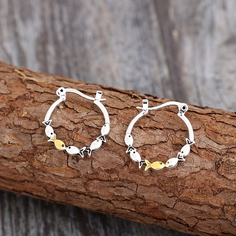 Cross-border retro style new circle alloy earrings 5 small fish earrings