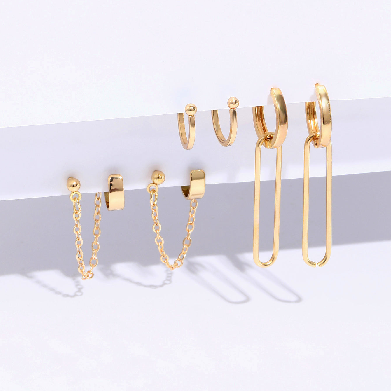 U-shaped stud earrings 3 pairs of earrings metal clips geometric women's jewelry set