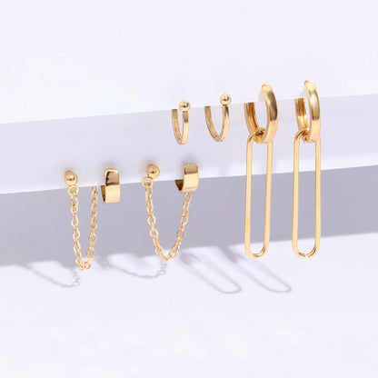 U-shaped stud earrings 3 pairs of earrings metal clips geometric women's jewelry set
