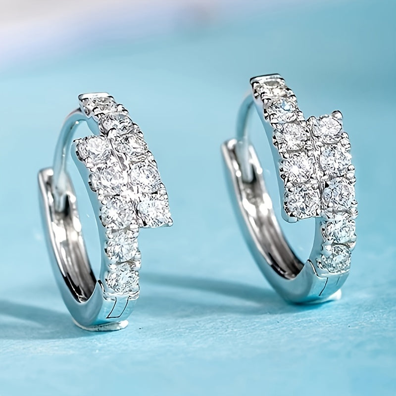 Ladies Elegant Simple Earrings - a pair of synthetic zircon paved copper rings, nickel-free plating, April birthstone, perfect for everyday wear and party occasions