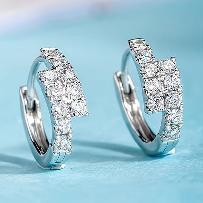 Ladies Elegant Simple Earrings - a pair of synthetic zircon paved copper rings, nickel-free plating, April birthstone, perfect for everyday wear and party occasions