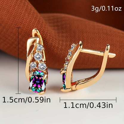 Gorgeous gold pendant earrings, red, yellow, blue, purple colorful gemstone set earrings, Women's engagement gift jewelry accessories