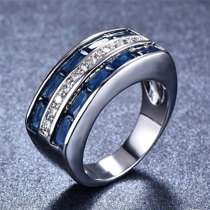 White Bluestone CZ Ring Silver Engagement Princess Love Ring Wedding Ring Valentine's Day Gift