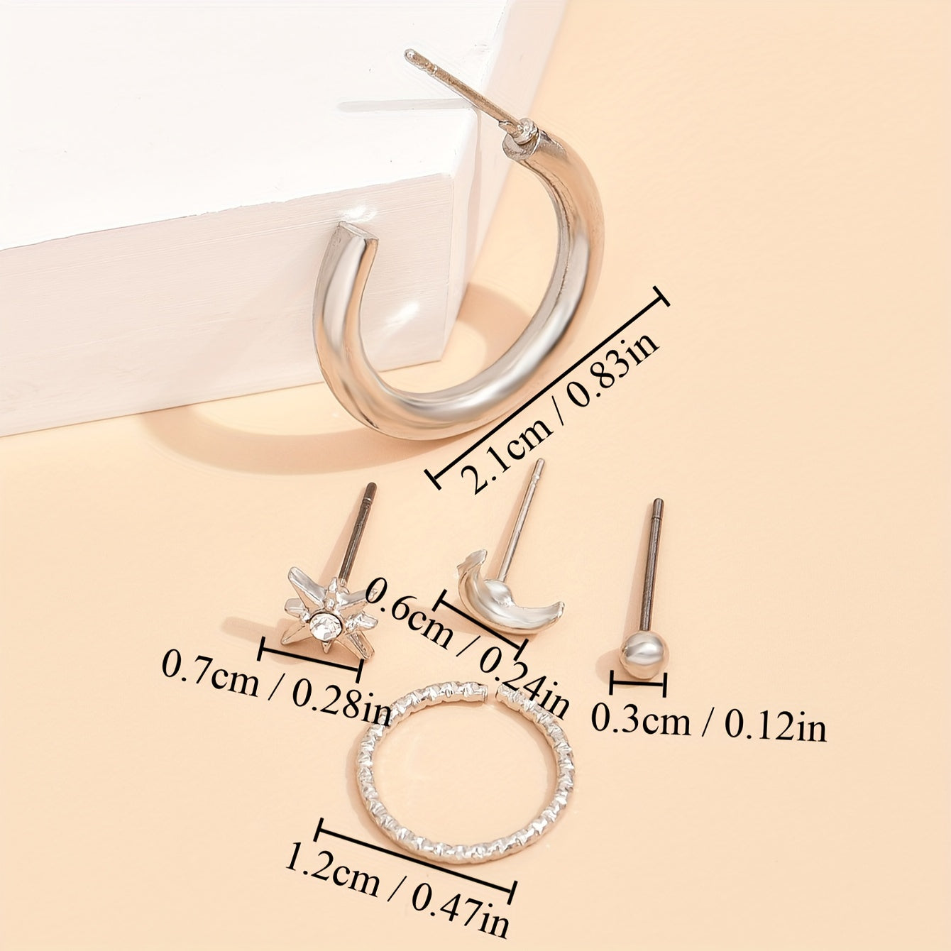 5 Piece Vintage Star and Moon Circle Earrings Set - Elegant Geometric Zinc Alloy Earrings and Women's Clips for Everyday Wear and Parties, Party Accessories | Geometric Earrings | Zinc Alloy Earrings, Quirky Earrings