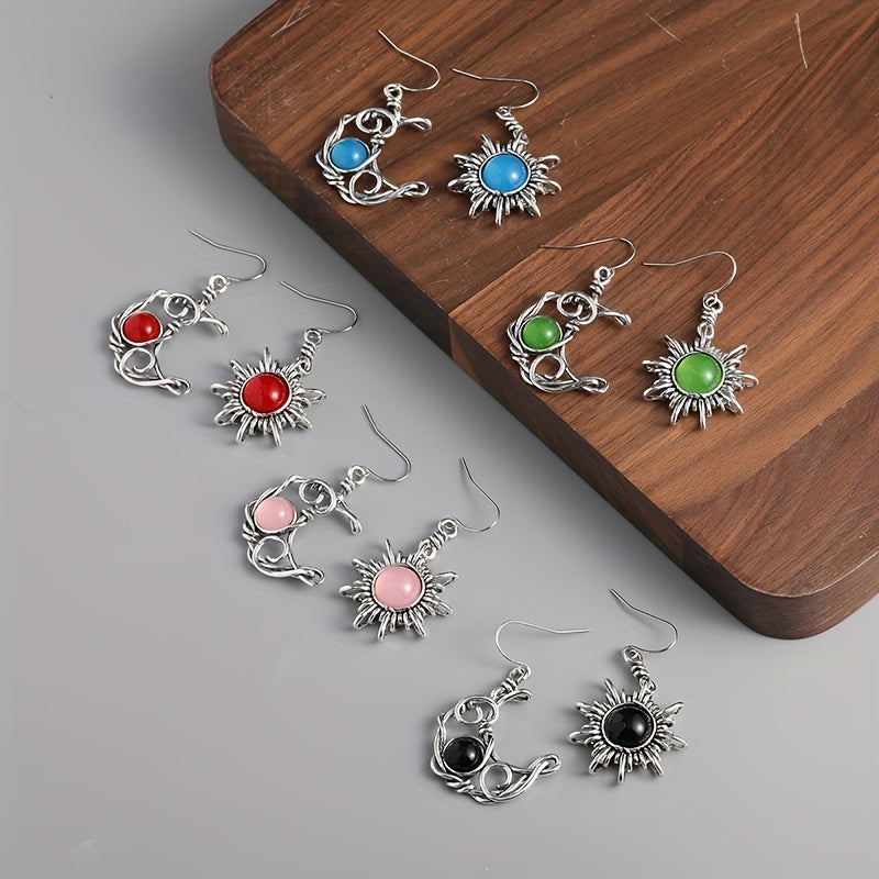 Bohemia Sun and Moon Earrings Silvery Color Artificial Crystal Drop Earrings Women Female Boho Fashion Jewelry Gift for her