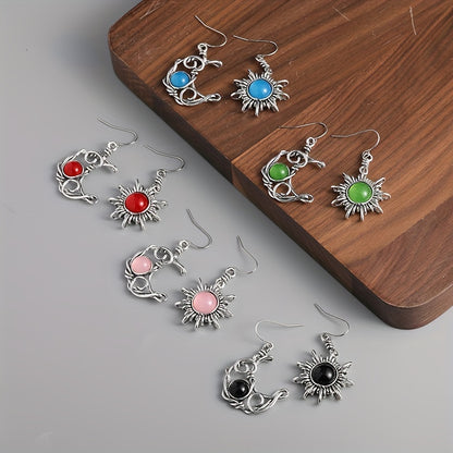 Bohemia Sun and Moon Earrings Silvery Color Artificial Crystal Drop Earrings Women Female Boho Fashion Jewelry Gift for her