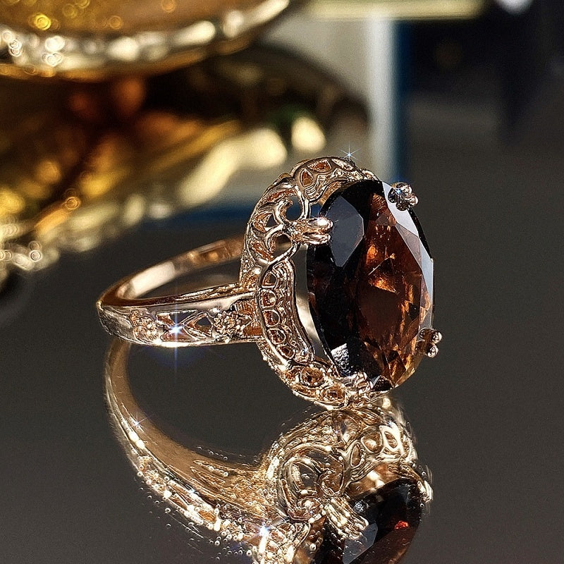 Vintage Plated 4 Prong Setting Oval Cut Emerald Gemstone Rings Bridal Wedding Party Fashion Rings For Women