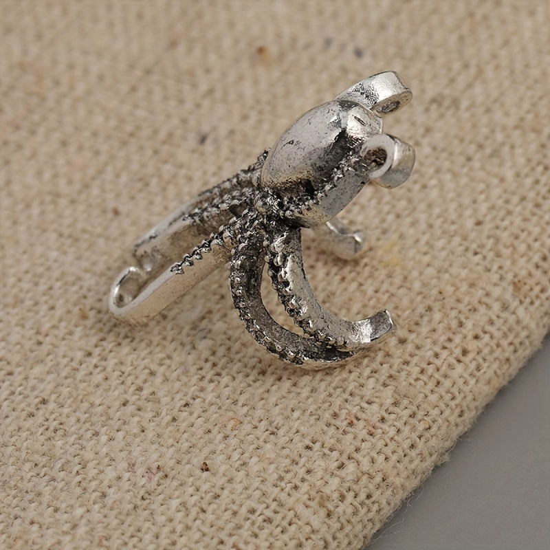 Antique Octopus Design Ear Clips, Bohemian Ocean Style, Zinc Alloy Silver Plated Jewelry, Creative Beach Party Earrings