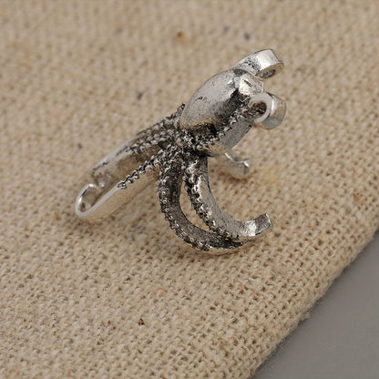 Antique Octopus Design Ear Clips, Bohemian Ocean Style, Zinc Alloy Silver Plated Jewelry, Creative Beach Party Earrings