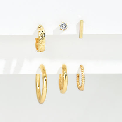 Stylish 14K gold-plated twisted ring earrings, sparkling zircon-vintage bohemian style, anti-allergic copper material, suitable for daily and party wear, cartilage piercing, cufflink style, ear clips