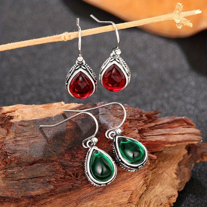 Elegant Vintage Silver Plated Droplet Earrings with Green Zirconia - Nickel Free Copper, Exquisite Filament Design for Weddings and Everyday Wear