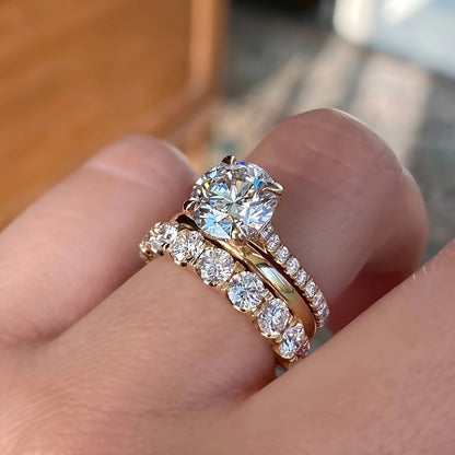 Four-claw white synthetic zirconia women's two-piece ring, fashionable ring set for Christmas