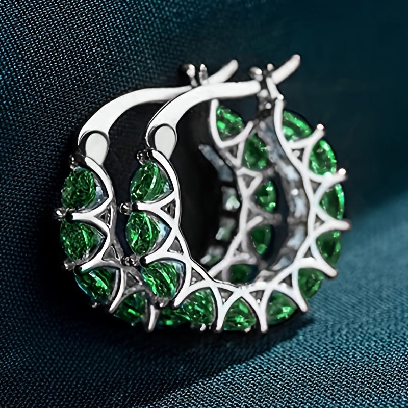 A pair of elegant zircon paved round ring earrings, luxury fashion women's jewelry, perfect for engagements, parties and everyday wear