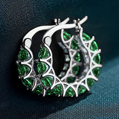 A pair of elegant zircon paved round ring earrings, luxury fashion women's jewelry, perfect for engagements, parties and everyday wear