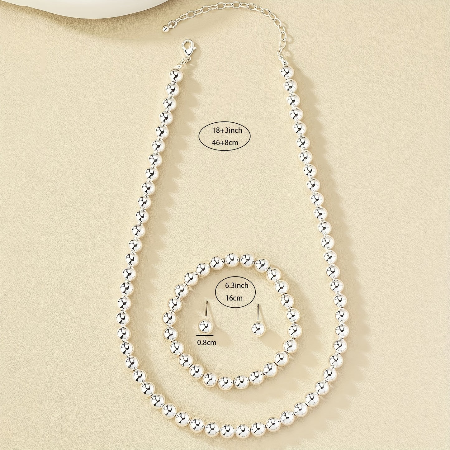 Simple retro beaded necklace/elastic bracelet/earring set