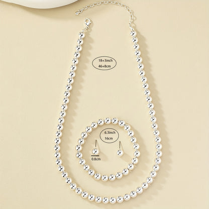 Simple retro beaded necklace/elastic bracelet/earring set