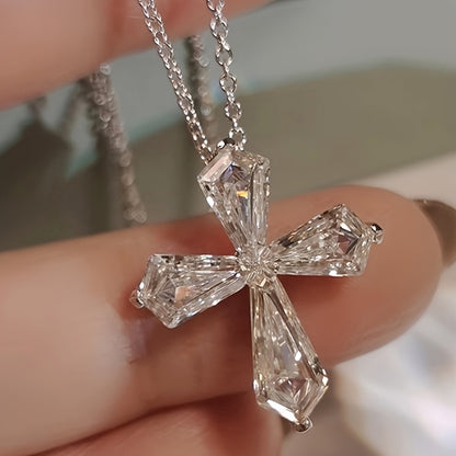 1 elegant Zirconia cross pendant necklace with minimalist sparkling jewelry, suitable for Women's weddings, engagements and daily wear