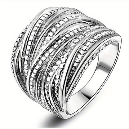 Vintage silver-plated statement ring, suitable for women's daily wear, inlaid with shiny zircon