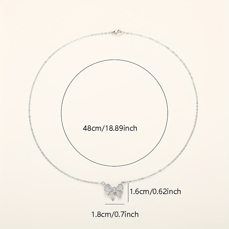 925 Silver Plated Elegant Bow Zircon Pendant Necklace Women's, Simple Elegant Engagement Clavicle Necklace, Wedding Anniversary Jewelry Accessories