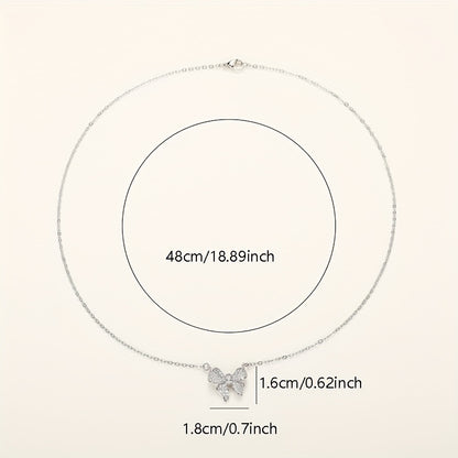 925 Silver Plated Elegant Bow Zircon Pendant Necklace Women's, Simple Elegant Engagement Clavicle Necklace, Wedding Anniversary Jewelry Accessories