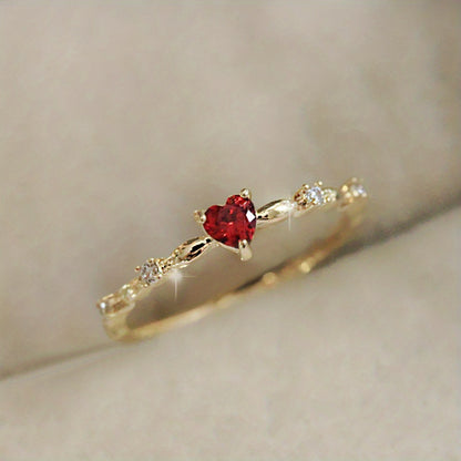 Exquisite 18K gold-plated heart-shaped rhinestone thin ring, lady bride romantic engagement ring jewelry
