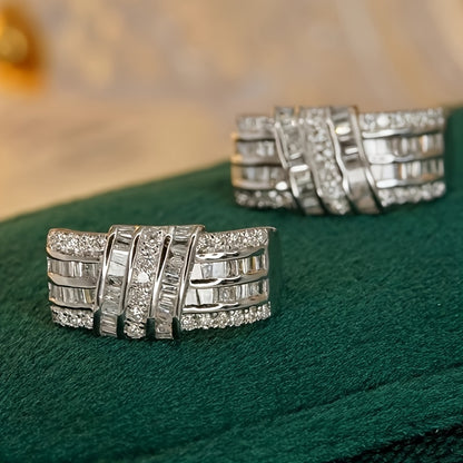 Ladies Elegant Copper Ring Earrings - Synthetic Cubic Zirconia, Shiny Style, Nickel Free, Everyday & Wedding Occasions, April Birthstones, All Season Accessories