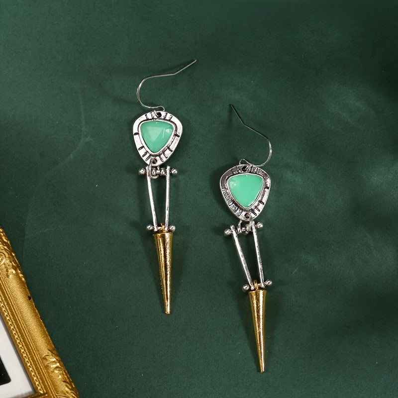 Vintage Long Turquoise Pendant Earrings 925 Silver Plated Bohemian Jewelry for Girls