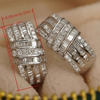 1 pair of elegant women's round earrings with sparkling zirconia - Bling fashion jewelry for weddings, parties and everyday glamour, nickel-free copper, April birthday stone, lovely earrings