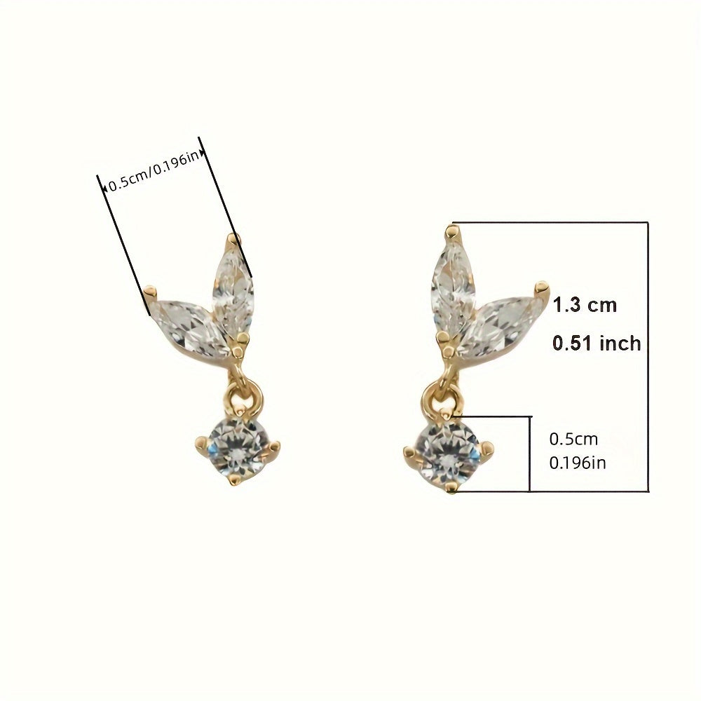 A pair of elegant copper drip earrings with synthetic Zirconia, April birthstone, and simple nickel-free stud earrings for everyday and vacation wear