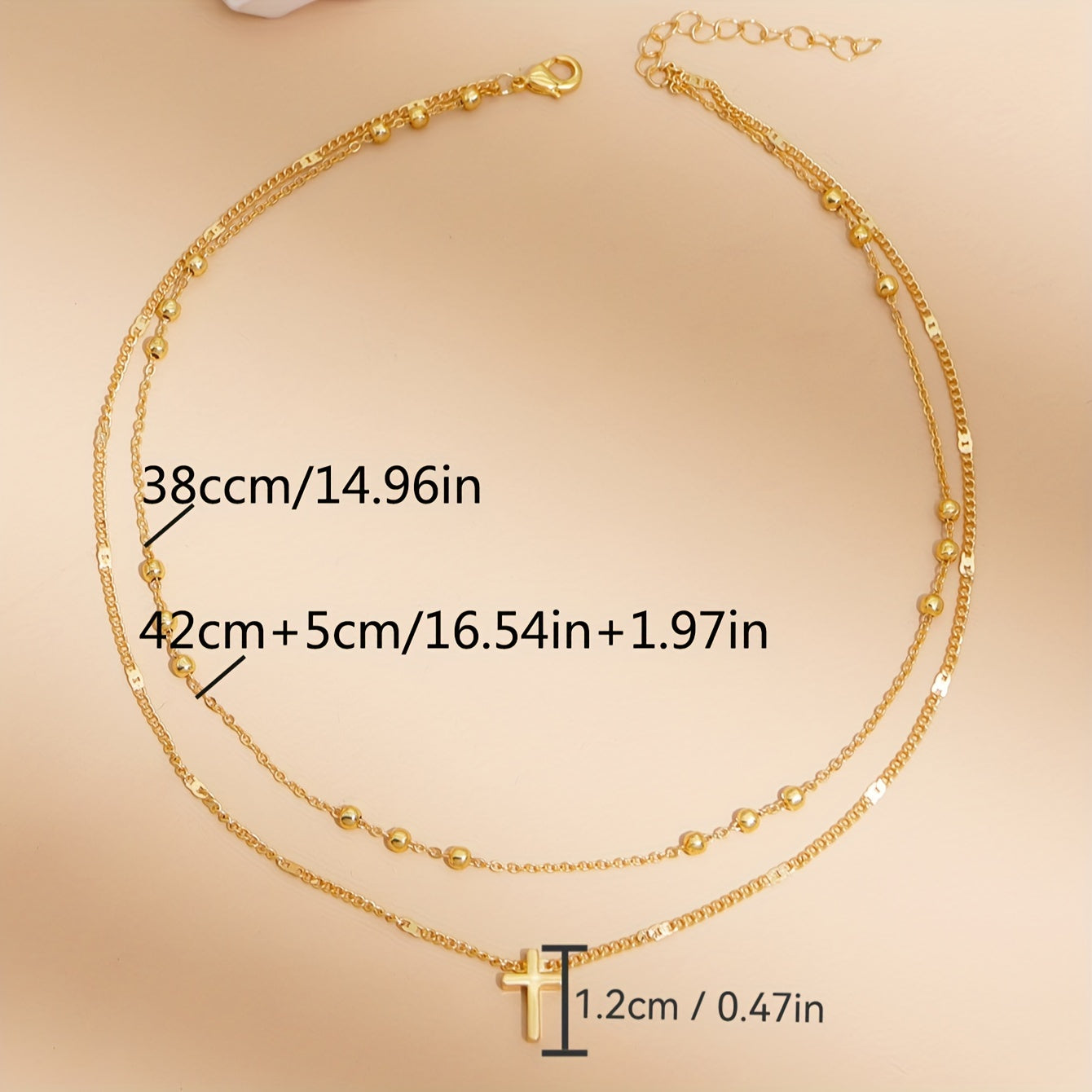 Vintage Cross Pendant Bead Chain Collarbone Chain Double Necklace Women's Holiday Jewelry Gifts