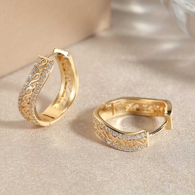 14K Gold Plated Round Earrings with Zircon Sets for Women - Vintage Bohemian Copper Earrings for Christmas, Seasons and Everyday Wear, Perfect Gift - Copper Ears