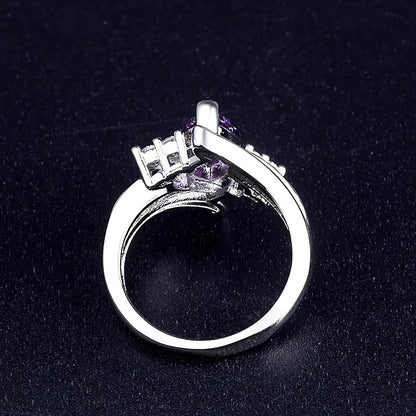 Elegant Bridal Engagement Ring with Horse's Eye Purple Synthetic Gemstone - Luxury Copper Wedding and Anniversary Gift